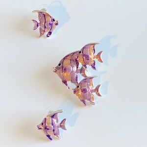 Purple pink and bronze brooch and earring set